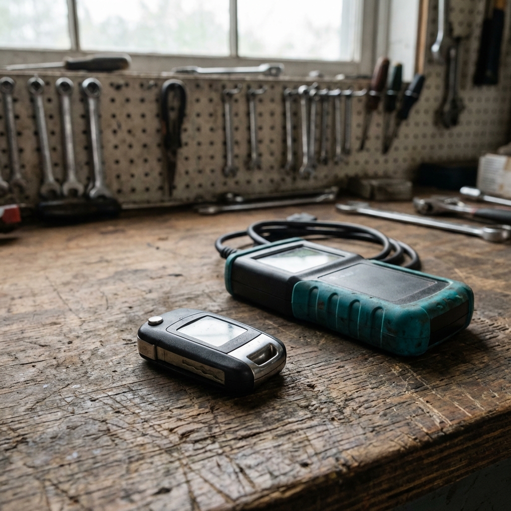 High-tech automotive key cutting machine in action